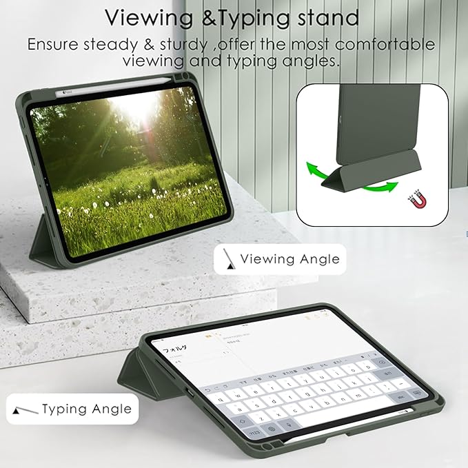 ZryXal iPad Pro 11 Inch Case (M5) 2025/ (M4) 2024 (Model: A2836/A2837/A3006) Trifold Stand Smart Cover with Pencil Holder and Soft TPU Back Auto Wake/Sleep (Dark Green)