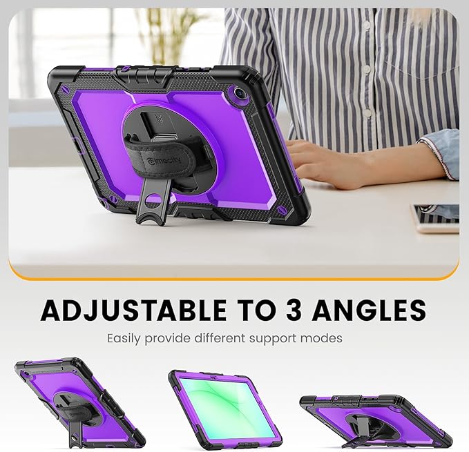 Timecity Case for Samsung Galaxy Tab A11+ Plus / A9+ Plus 11 Inch - Heavy Duty Protective Cover with Screen Protector Rotating Stand Shoulder Strap &amp Pencil Holder | Kids-Friendly (Purple)