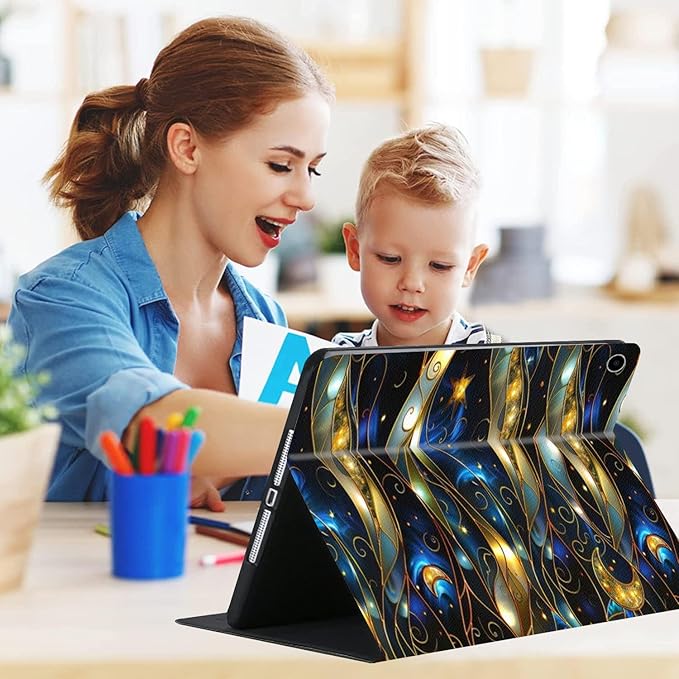 Compatible with iPad Air 13 inch Case (M3 2025 /M2 2024)/12.9 inch Case (6th/5th/4th/3rd 2022/2021/2020/2018) with Pencil HolderAuto Wake/Sleep Protect CoverStained Glass Effect Moon Stars