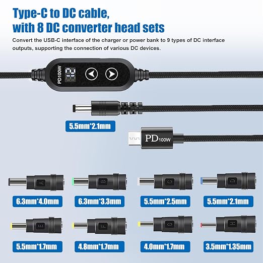 Black-100W usb c to dc cable