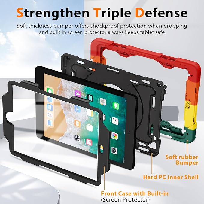 ROISKIN iPad 6th 5th Generation Case 9.7 Inch Pro 9.7 Air 2 with 360 Kickstand Hand Strap [Screen Protector 15ft Drop Protection]Heavy Duty Air 2 /Pro 9.7 / iPad 6th 5th Gen Case for Kids Women Men