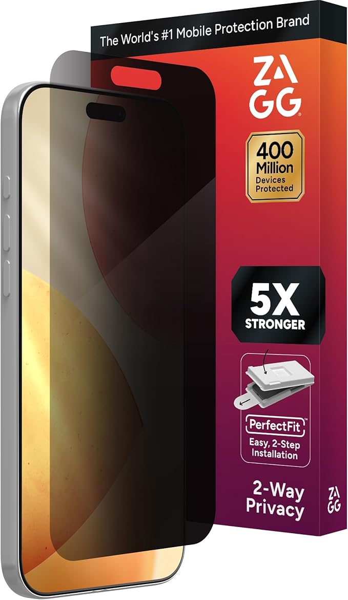 ZAGG Glass Elite Privacy Screen Protector for iPhone 17 Pro Max - 5X Stronger Tempered Glass ClearPrint Technology for Smudge Free Clarity Smooth Feel Full Coverage InvisibleShield Easy Two-Step