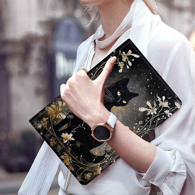 Black Cat with Gold Floral