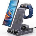 Wireless Charger Samsung Charging Station: 3 in 1 Android Charging Stand with Dimmable Clock - Nightstand Organizer for Galaxy S25 Ultra S24 Galaxy Watch 8 7 6 5 4 Galaxy Buds Space-Saving Charger