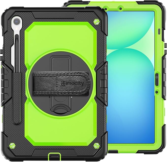 Timecity Case for Samsung Galaxy Tab S10 Lite/ S10 FE/ S9 FE/ S9 5G (10.9''/11'') Heavy Duty Protective Cover with Screen Protector Rotating Stand Shoulder Strap &amp S Pen Holder Green