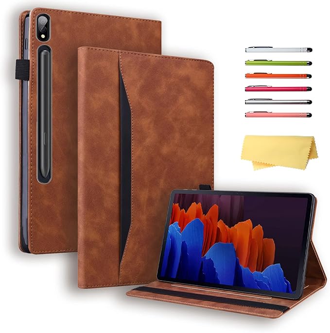 12.4 Inch Case for Samsung Galaxy Tab S8 Plus/S8+ 2022/S7 FE 2021/Tab S7 Plus/S7+ 2020 (SM-X800/T730/T970) with S Pen Holder Pocket &amp [Auto Wake/Sleep] Folding Stand PU Leather Cover Brown