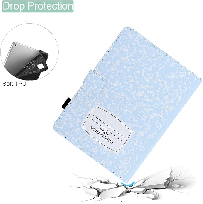 Cute Case for All-New Amazon Kindle Fire HD 10 &amp 10 Plus Tablet (13th/11th Generation 2023/2021 Release) 10.1Vegan Leather Slim Folding Stand Cover with Pocket Auto Wake/Sleep Blue Notebook