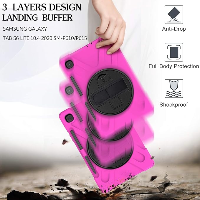 BRAECN for Samsung Galaxy Tab S6 lite Case 10.4 inch 2024/2022Rugged Shockproof Case with 360 Rotating Hand Strap&ampKickstand Shoulder Strap S Pen Holder for Samsung Galaxy Tab S6 Lite Tablet