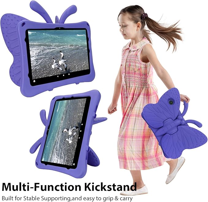 Dteck Fire HD 10 Tablet Case (2021/2023 Release 11/13th Generation) 3D Cute Butterfly Case for Kids with Lightweight Kickstand Shockproof Rugged Heavy Duty Fire HD 10 Kids Pro Tablet Cover Purple