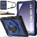 BMOUO for Samsung Galaxy Tab A9+ Plus Case 11 2023 (SM-X210/X216/X218) Shockproof Galaxy Tab A9 Plus Case with Rotating Stand and Hand/Shoulder Strap Navy Blue and Black