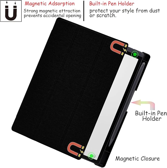 Protective Folio Case for 8.2'' iFLYTEK AINOTE Air 2 Ultra-Thin Lightweight Trifold Protective Cover with Built-in Pen Holder Auto Sleep/Wake for AINOTE Air2 Tablet (Cloth Black)
