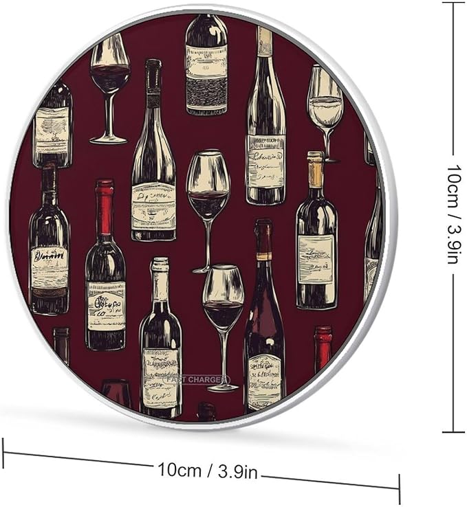 Red Wine Glass and Bottles Phone Charger Magnetic Charging Pad Anti-Slip with USB Cable