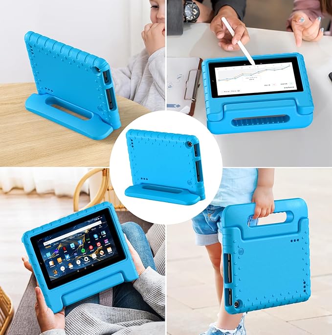 Kids Case for Fire 7 Inch Tablet 9th/7th/5th Generation Tablet (2019/2017/2015 Release) Kid-Proof &amp Shockproof Case Sturdy Soft Durable EVA Protective Cover with Convenient Handle Blue