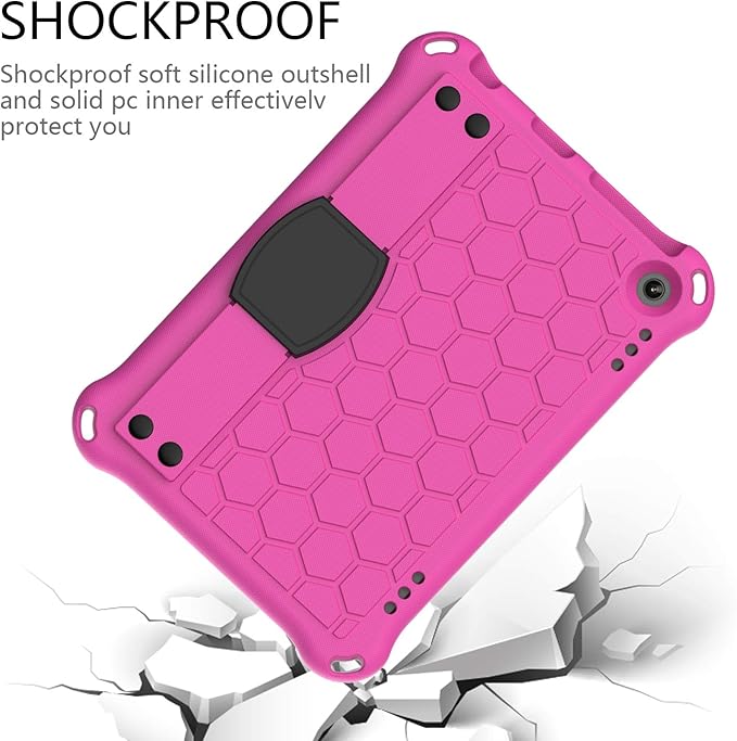 Bumper Case for Fire HD 8/Plus 10th Gen (2020 Only) Techcircle Shockproof Hand Belt Stand Cover Kids EVA Foam Honeycomb Protective Case with Shoulder Strap Handle Light Cover Rose