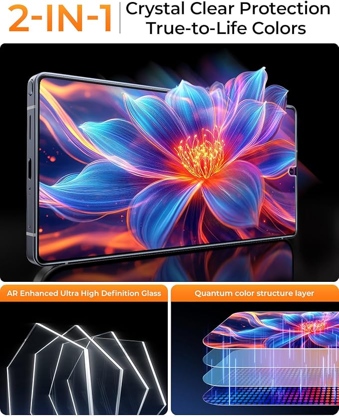 MRGLAS 2+2 Packs for Samsung Galaxy S26 Ultra Screen Protector 6.9'' with Camera Lens Protector [Auto-Dust Removal] [100% Fingerprint Unlock] HD 9H Tempered Glass 10X Military Protection Zero-Bubble