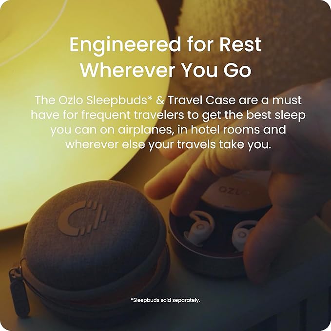 Ozlo Sleepbuds® Travel Case | Hard Case for Sleep Headphones | Woven Fabric with Zipper Closure | Mesh Pocket for Storing Charging Cable | Gray