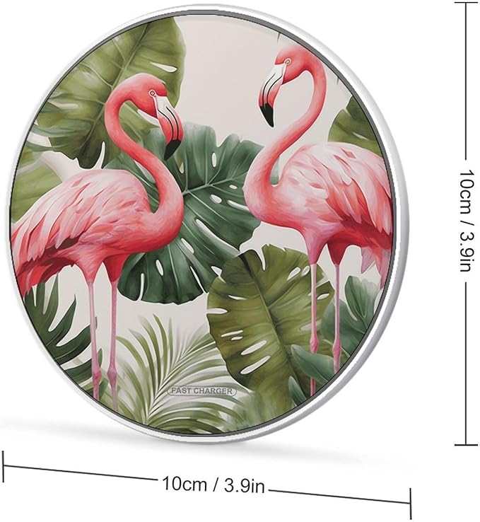 Flamingo Palm Trees Leaf Wireless Charger Fast Wireless Charging Pad with USB Cable 10W Anti-Slip Magnetic Wireless Charger Portable Slim Charger Puck Travel Charging Station