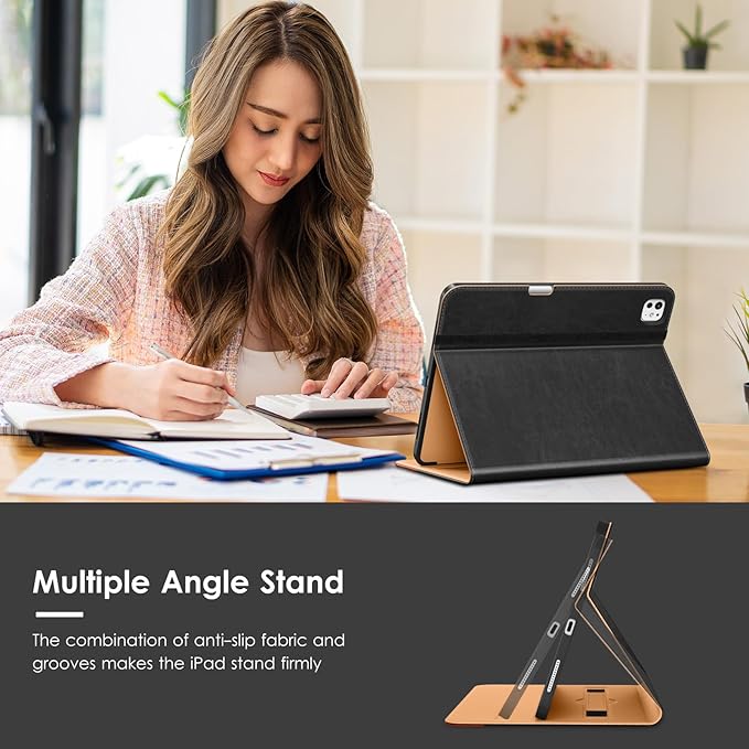 VIKESI Case for iPad Pro 13-inch M5 or M4 Released in 2025 or 2024 Leather Stand Cover with Apple Pencil Holder Auto Wake/Sleep Multiple Viewing Angles Built in Hand Strap &amp PocketBlack Brown