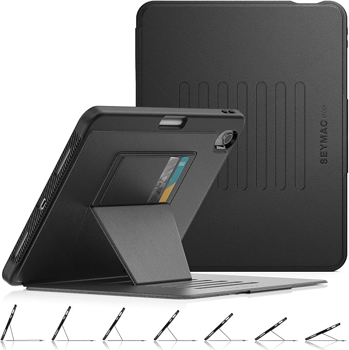 SEYMAC stock Case for iPad Air 11 inch (M2) 2024/ Air 6th Generation Auto Sleep/Wake Case with Magnetic Multi-Angles Stand Card Slot Black