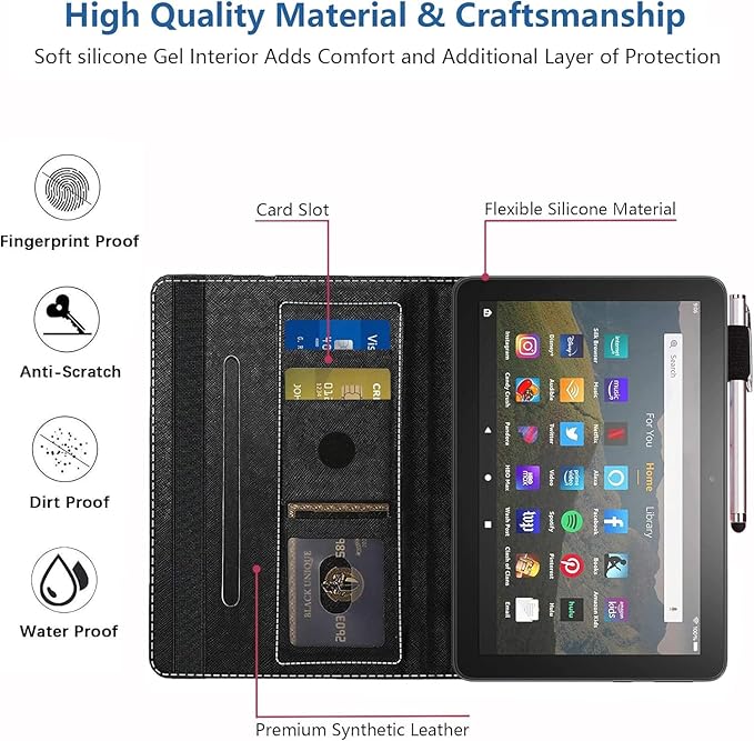 Case for Amazon Kindle Fire HD 8/HD 8 Plus Tablet (12th/10th Generation 2024/2022/2020 Release) Slim Stand Folio Cover with Card Slot &amp Auto Wake/Sleep - Watercolor Sugar Skull Girl Flower