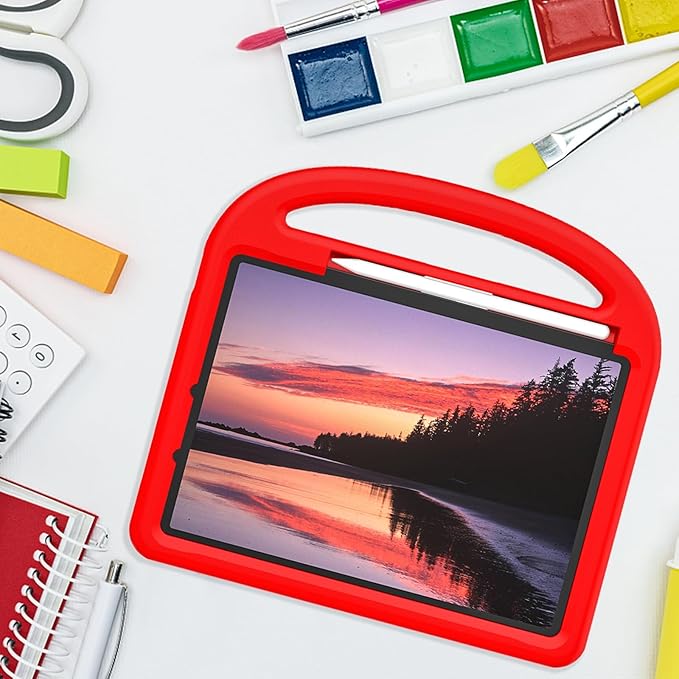 Kids Case for Apple iPad Air 11 inch M3/M2 &amp iPad Pro 11 inch M5/M4 (2025/2024) with Pencil Holder/Handle/Kickstand Lightweight Soft EVA Foam Shockproof Stand Girls Boys Cover Red Bird