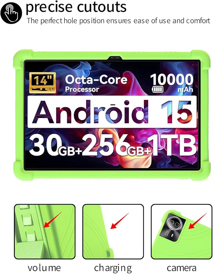 for Urao G140L 14 Inch Tablet CaseBOVUGAC Soft Silicone Adjustable Stand Shockproof Kids Friendly for Higrac G140L 14 Tablet(Green)