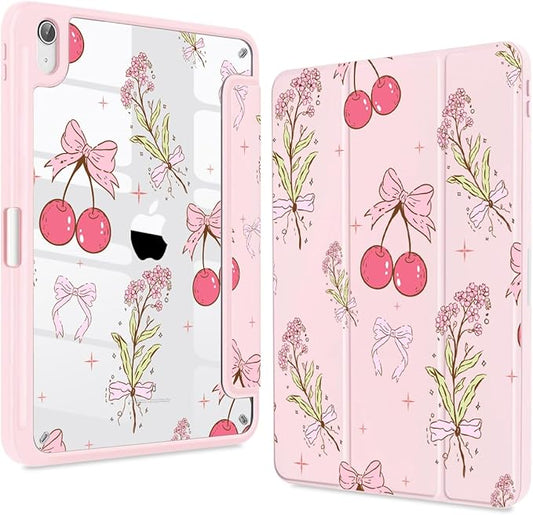 Teryeefi Case for iPad (A16) 11th Generation 11 inch (2025) &amp iPad 10th Generation 10.9 inch (2022) with Pencil Holder-[Auto Wake/Sleep] Premium Stand Case with Clear Back Cover Pink Cherry