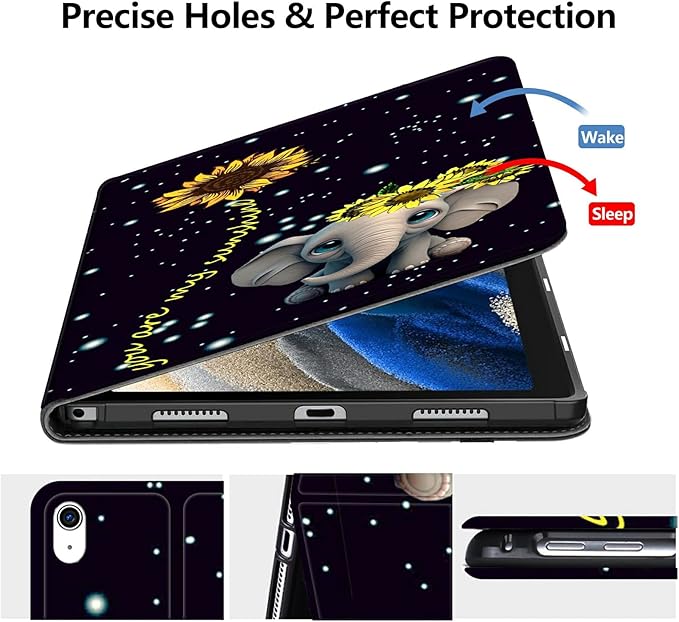 DIGTIALLL Case for iPad Air 5th/4th Generation (2022/2020 Release) 10.9/iPad Pro 11 2022/2021/2020 Release PU Leather Smart Premium Stand Protective Cover with Auto Sleep/WakeElephant Sunflower