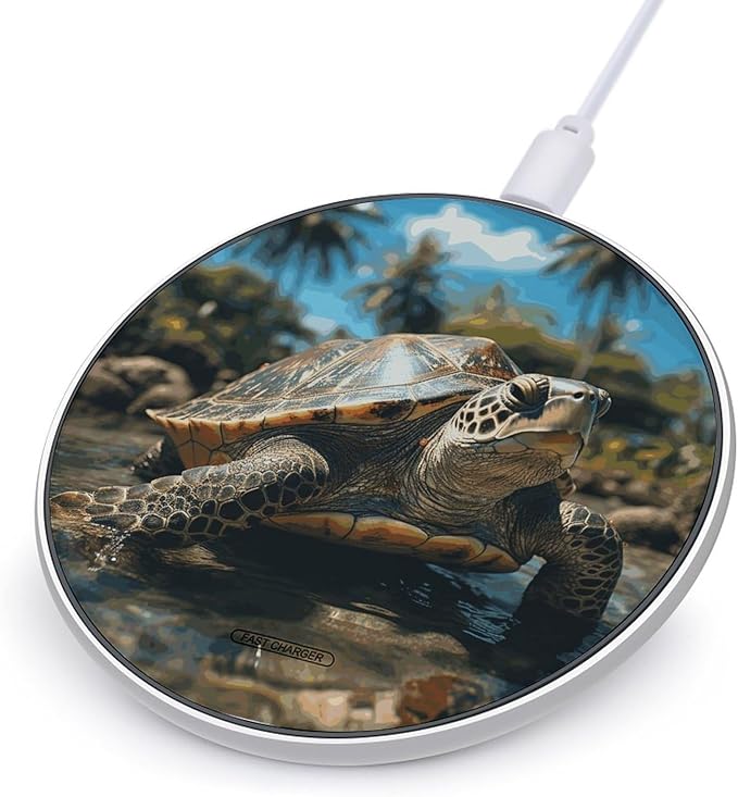 Big Turtle and Palm Trees Wireless Charger Fast Wireless Charging Pad with USB Cable 10W Anti-Slip Magnetic Wireless Charger Portable Slim Charger Puck Travel Charging Station