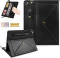 Dteck Case for iPad 6th/5th Generation 9.7 Inch 2018/2017/iPad Air 2/1Premium PU Leather Business Folio Stand Smart Auto Wake/Sleep Cover Shoulder/Hand Strap Pencil Holder Wallet CaseBlack