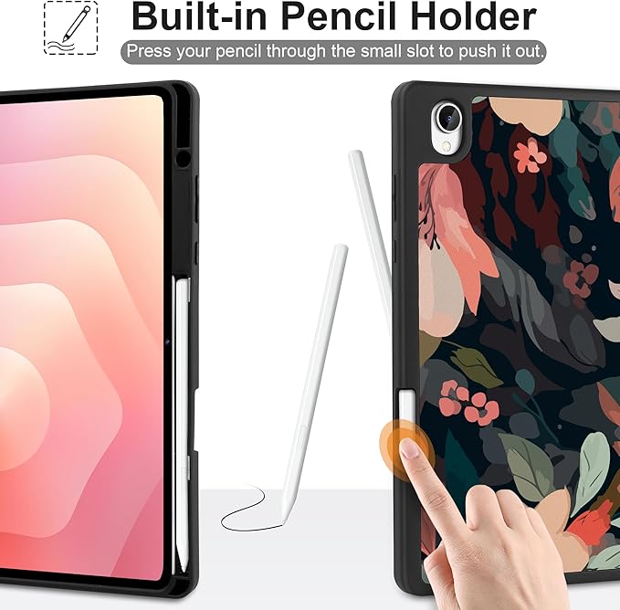DONGKE Case for Samsung Galaxy Tab S11 5G 11 2025 Model (SM-X730/X736B) Slim Lightweight Trifold Stand Cover with S Pen Holder Auto Sleep/Wake Soft TPU Shockproof Back Painted Florals