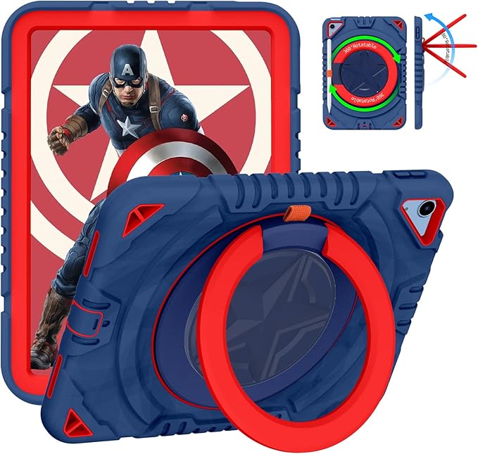 XZC Case for iPad (A16) 11th Generation 11 Inch 2025/ iPad 10th Generation 10.9 Inch 2022 Heavy Duty Shockproof Rugged Cover with Rotating Stand/Pencil Holder/Carrying Shoulder Strap (Blue 3)