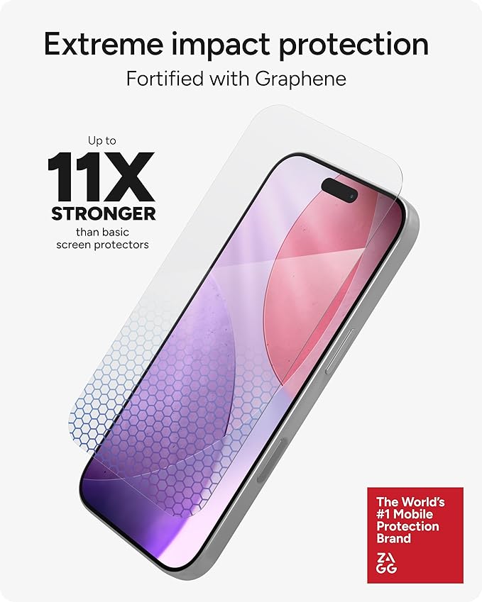 ZAGG XTR5 Screen Protector for iPhone 17 Pro - Glass Blue Light Protection 11X Stronger Eyesafe CPF60 Tech Anti-reflective Tech Vibrant Color &amp Touch Sensitive Tempered Glass Easy To Install