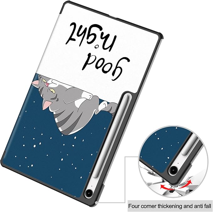 Case for Samsung Galaxy Tab S10 FE+/S10 FE Plus 13.1 Inch 2025 Model (SM-X620/SM-X626B) Tri-Fold Stand Smart PU Leather &amp Hard Back Shockproof Cover with Auto Wake/Sleep Lazy Blue Cat