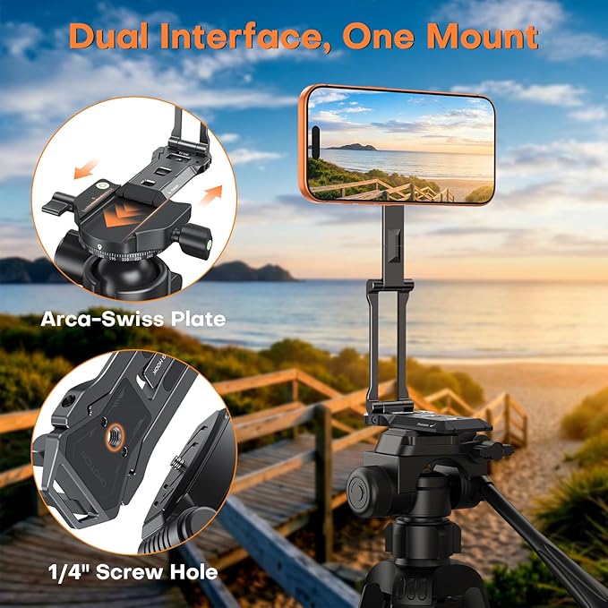 OMOTON TP06 [Equipped Lanyard] for MagSafe Tripod Hook with Magnet Back &amp Arca-Swiss Base 360°Rotating with 1/4 Screw Magnetic Phone Tripod for iPhone 17/16 Pro Max Air Fits Vlog Travel Gym