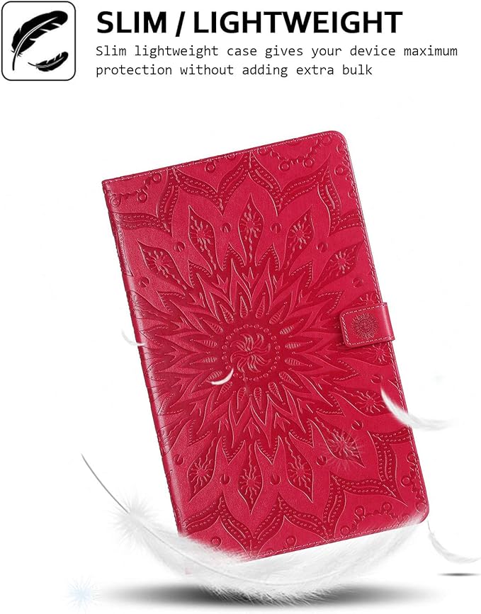 Folio Case for Fire HD 10 (9th/7th/5th Generation 2019/2017/2015 Release) Techcircle Sunflower Embossed Stand Protective Cover with Card/Cash Holder for Amazon Fire HD 10.1 Inch Tablet Red