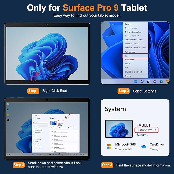 INFILAND Case Crystal Clear Multi-Angle Shockproof for Microsoft Surface Pro 9/10 Compatible with Surface Pro Signature Keyboard &amp Slim Pen 2 Blue