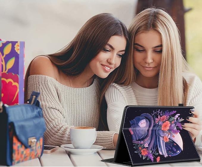 Case for Amazon Fire HD 10 Tablet (9th/7th/5th Generation2019/2017/2015 Release) Multi-Angle Smart Stand Cover Auto Sleep/Wake for Fire 10.1 InchAstronaut Flower