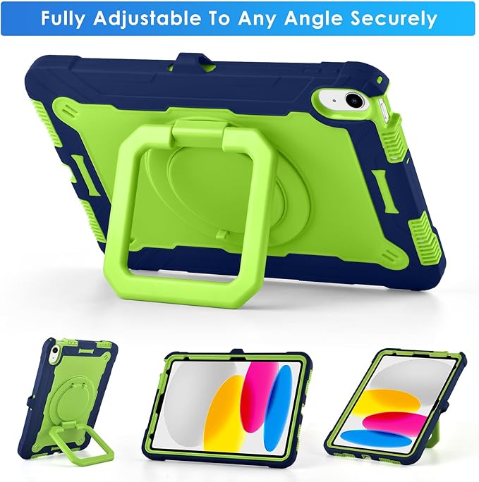 DETUOSI Case for iPad (A16) 11th Generation 11 Inch 2025 Shockproof Cover with 360°Rotatable Stand &amp Shoulder Strap Heavy Duty Case for iPad 10th Gen 10.9 Inch Dark Blue + Green