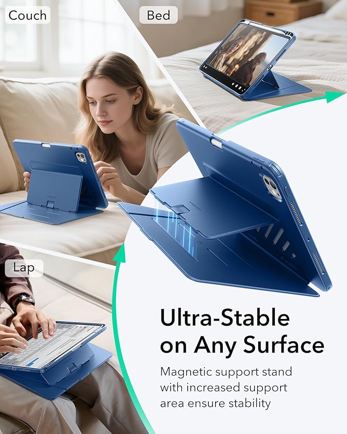 ESR for iPad Pro 11 Inch Case (M5/M4) 2025/2024 Vertical Stand Cover Multi Stand Angles Ultra-Stable Case with Pencil Holder Flip Series Blue