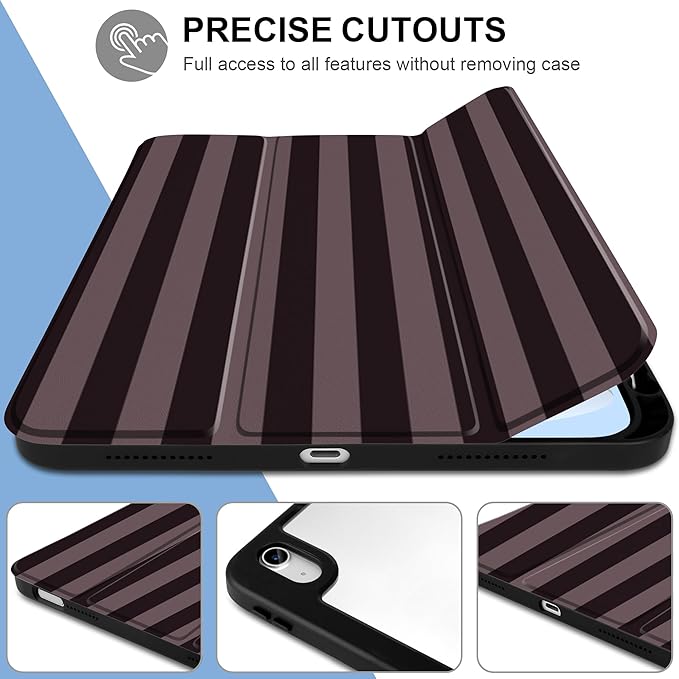 DONGKE Case for iPad (A16) 11th Generation 11 inch 2025 &amp iPad 10th Gen 10.9 inch 2022 [Built-in Pencil Holder] Clear Acrylic Back Trifold Stand Smart Cover Auto Sleep/Wake Brown Stripes