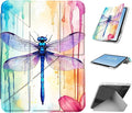 for iPad mini 7 A17 Pro 2024/iPad Mini 6 2021 Case with Pencil HolderFoldable Y-Shaped CoverStylish Clear Multi-Angle Viewing&ampAuto Sleep/Wake Rainbow Dragonfly Art Tablet Case