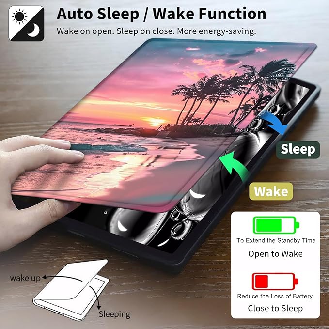 Case for Samsung Galaxy Tab S10 Plus/ S9 FE Plus/ S9 Plus 5G Tablet 12.4 Inch Case360 Degree Rotating Swivel PU Leather Stand Flip Folio Cover with Auto Wake/SleepPink Beach Sunset