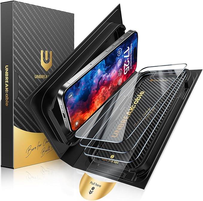 UNBREAKcable iPhone 15 Plus Screen Protector [3-Pack] Tempered Glass with Auto-Align Tech for Easy Install 9H+ Hardness Anti-Fingerprint Ultra-Clear Full-Coverage Protection 6.7-Inch