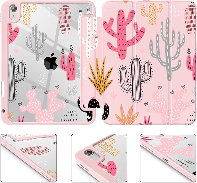 Mektron Case for 2026 iPad Air 13 inch M4 Cover Compatible 2025 iPad Air 13 inch M3 2024 iPad Air 13 inch M2 with Pencil Holder Shockproof Clear Shell Colorful Cacti
