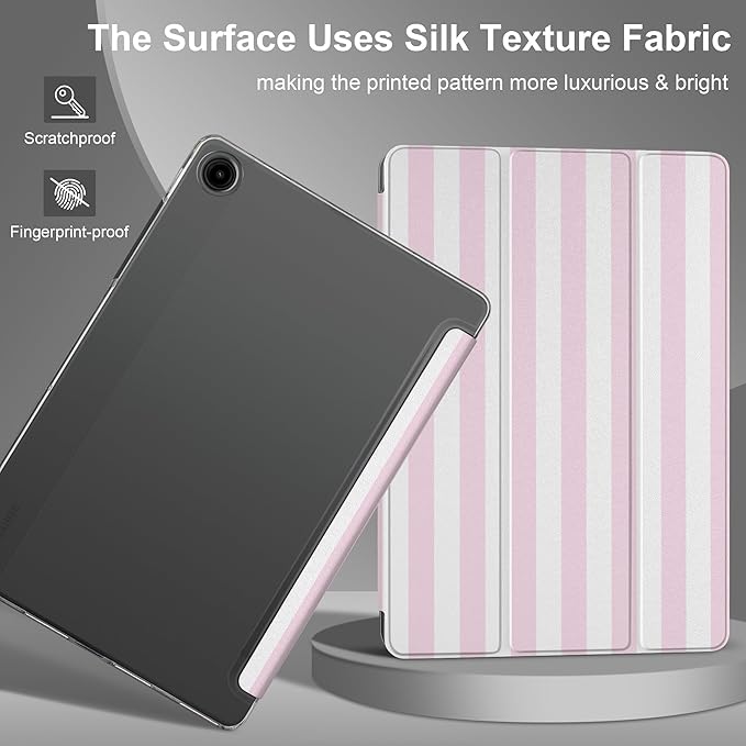 DONGKE Case for Samsung Galaxy Tab A11 Plus A11+ 11 inch (2025/2026) &amp Tab A9 Plus A9+ 11 inch (2024/2023) Slim Smart Stand Cover with Translucent Hard Back Auto Wake/Sleep - Pink Stripes