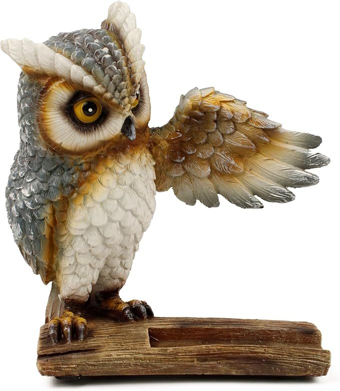 Wise Owl Phone Stand Resin Animal Smartphone Holder Home and Office Accessory Novelty Gifts 5.5 x 6.5 Inches