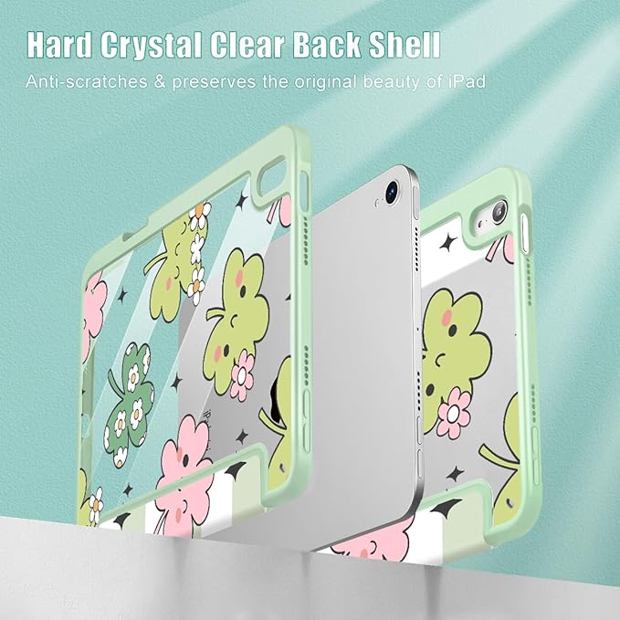 Mektron Printed Case for iPad mini 7 (A17 Pro) 2024/ Mini 6 2021 iPad mini 7th/6th Generation 8.3-inch Liquid Retina Display Cover Buit in Pencil Holder with Clear Back Shell Lucky Clovers