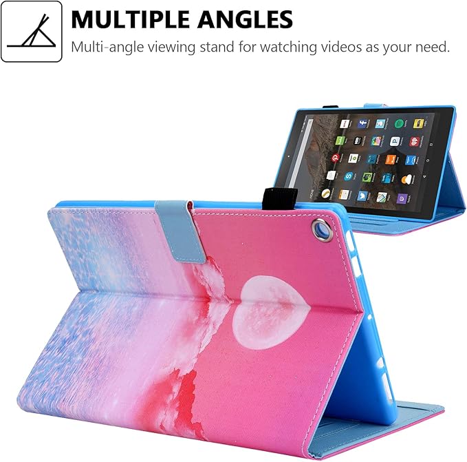 Folio Case for Amazon Fire HD 10 Tablet (5th/7th/9th Generation) Slim Fit Stand Magnetic Soft TPU Back Smart Cover for All-New Fire HD 10 2015/2017/2019 Sleep Mode Pink Heaven