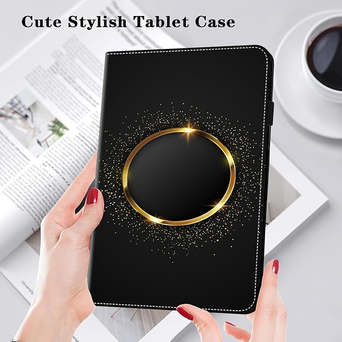 Case for Samsung Galaxy Tab A11 Plus/ A9 Plus 11 Inch PU Leather Tablet Cases Flip Folio Multi-Angle Viewing Stand Protective Cover with Card Slots - Gold Hoop